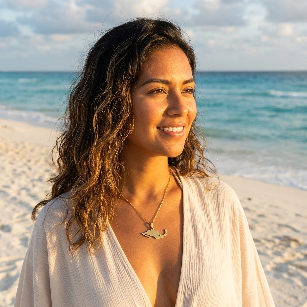 MEXICO - Necklace in gold color with the Mexican map, stainless steel