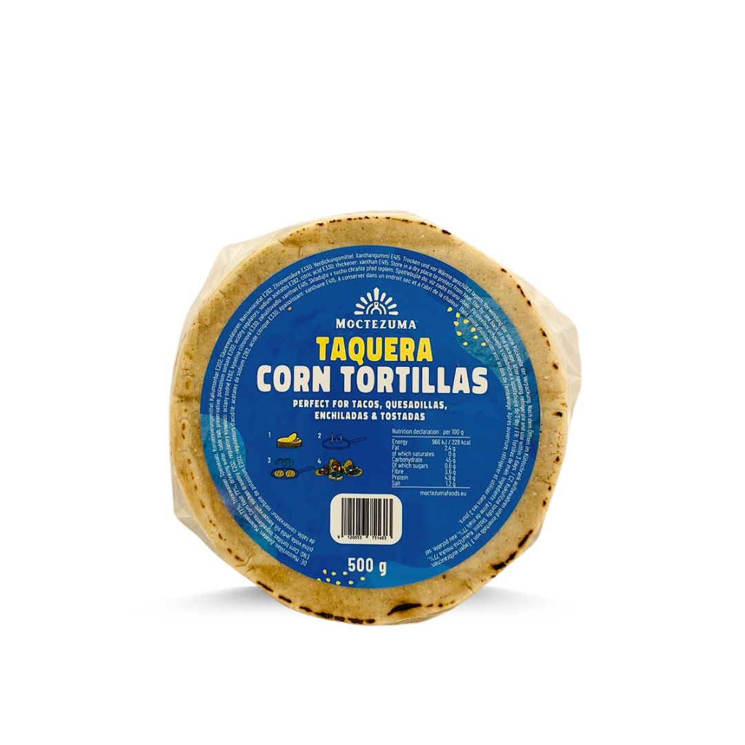 Moctezuma, tortillas de maíz blanco (taquera), sin gluten, empacado al alto, 12 cm, 500g