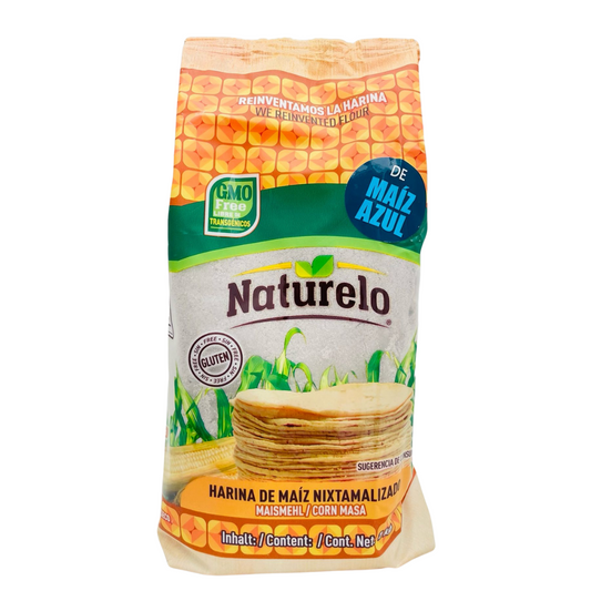 Naturelo Blaues Maismehl für Tortillas (nixtamalisiert), Masa Harina Azul 1 kg