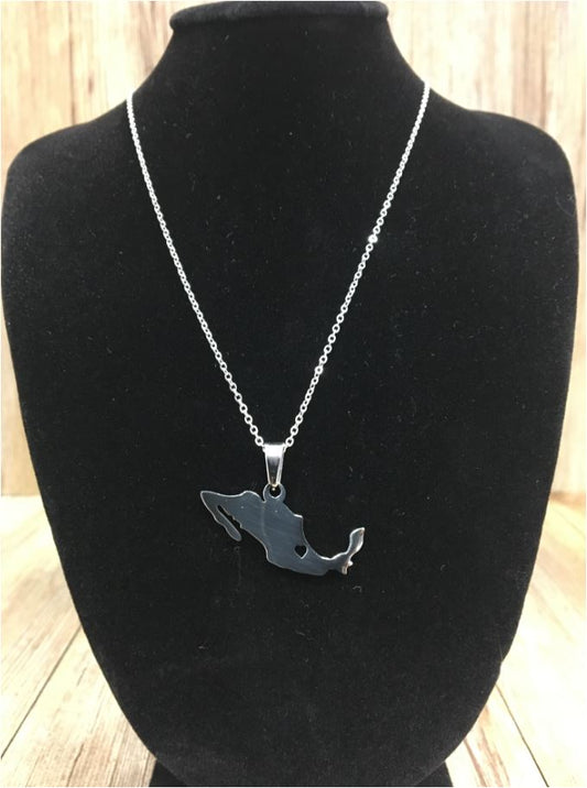 MEXICO necklace in silver color with the Mexican map, stainless steel