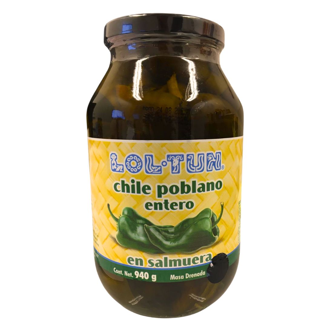 Lol-Tun, Chile Poblano, entero, Vidrio 940 g (415 g)