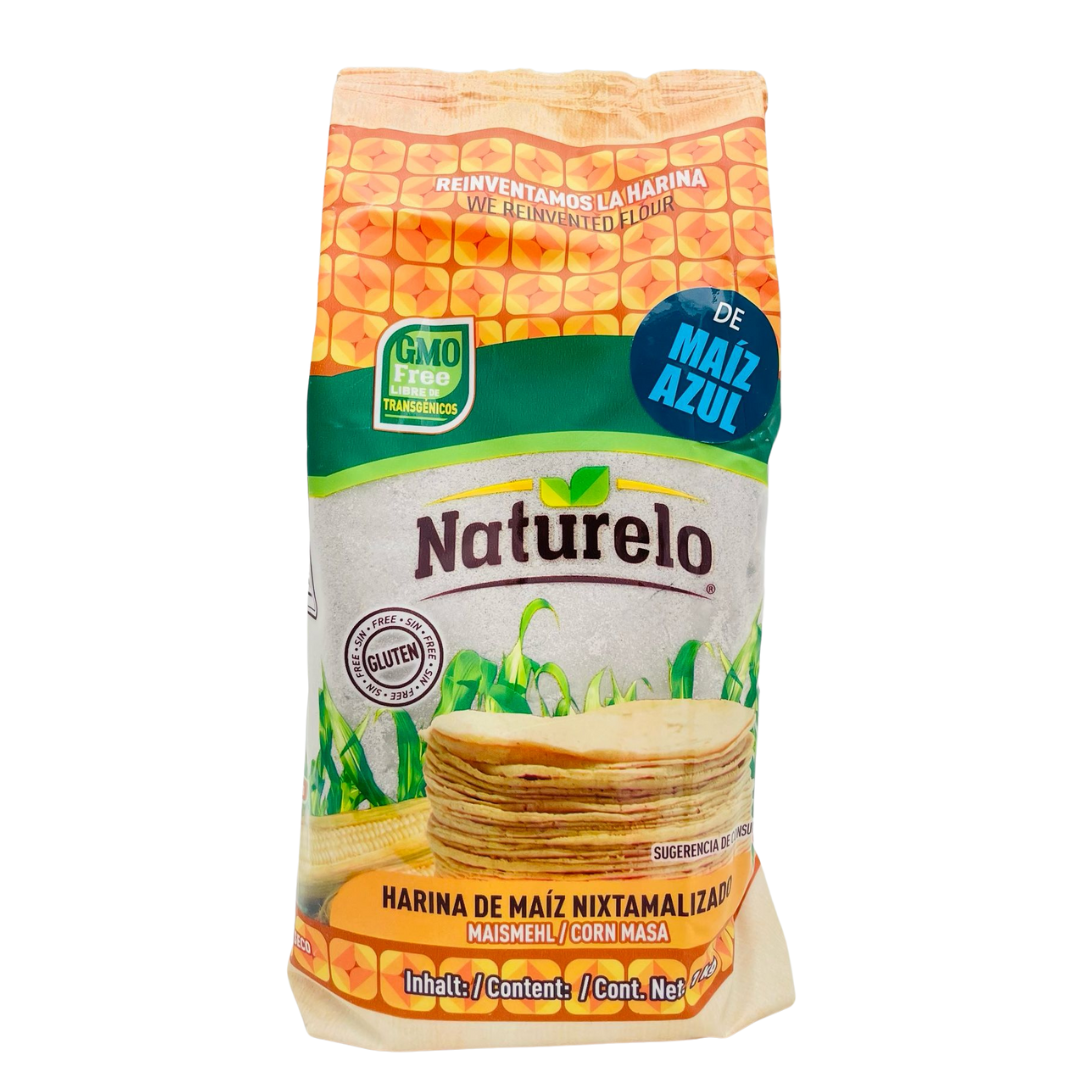 Naturelo Blue Corn Flour for Tortillas (nixtamalized), Masa Harina Azul