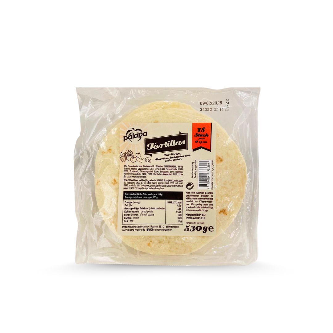 Palapa Tortillas aus Weizen-Mehl, 18 Stück, Ø 15 cm, 530 g