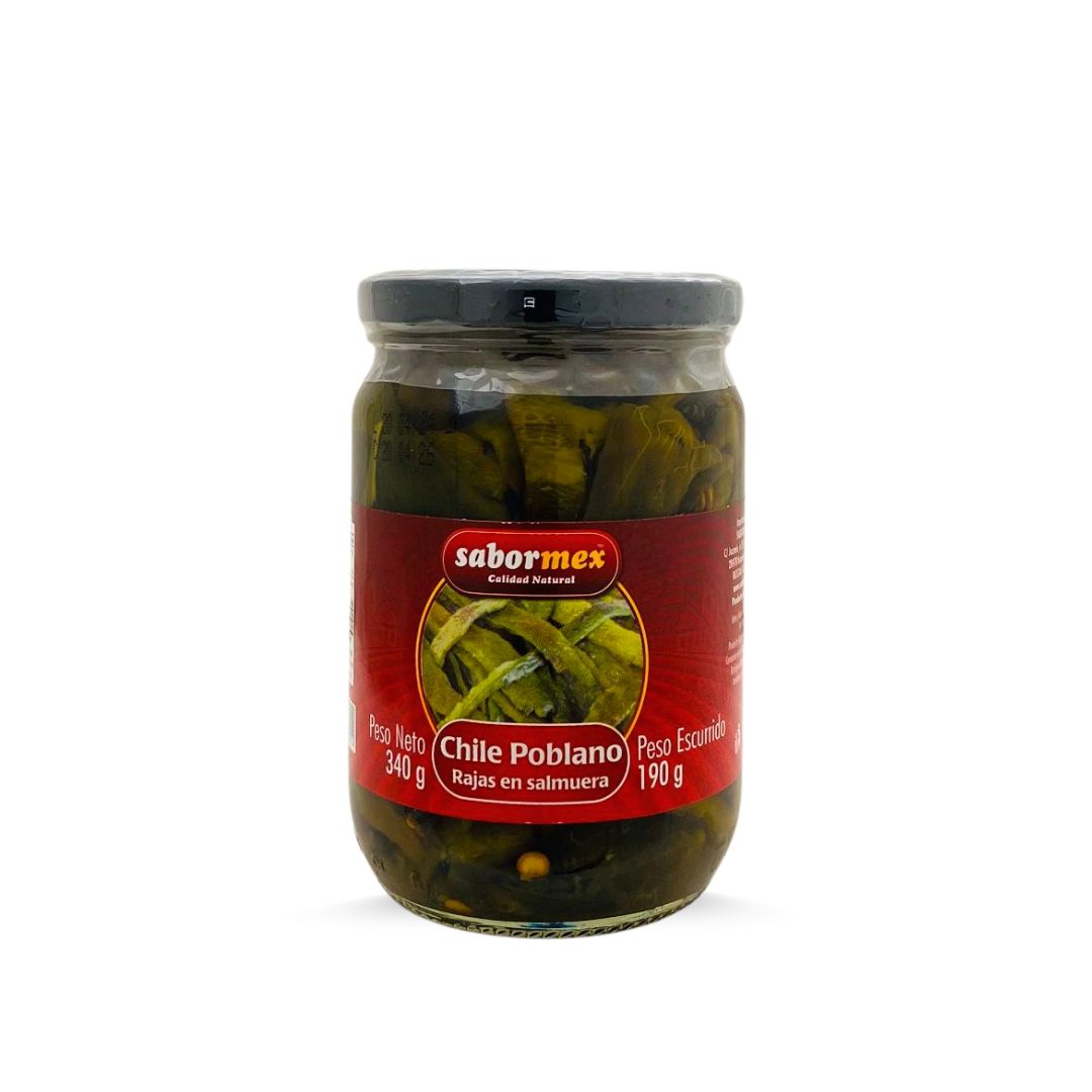 Sabormex, Chile Poblano in Streifen (Rajas) im Glas, 340g (190g)