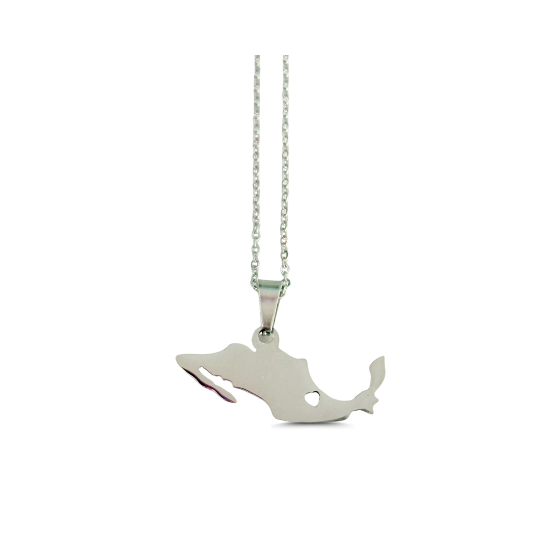 MEXICO necklace in silver color with the Mexican map, stainless steel